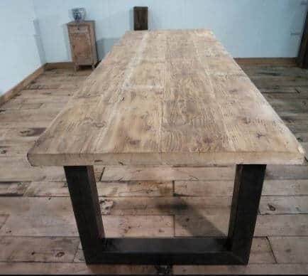 Oud grenen planken tafelblad U poot